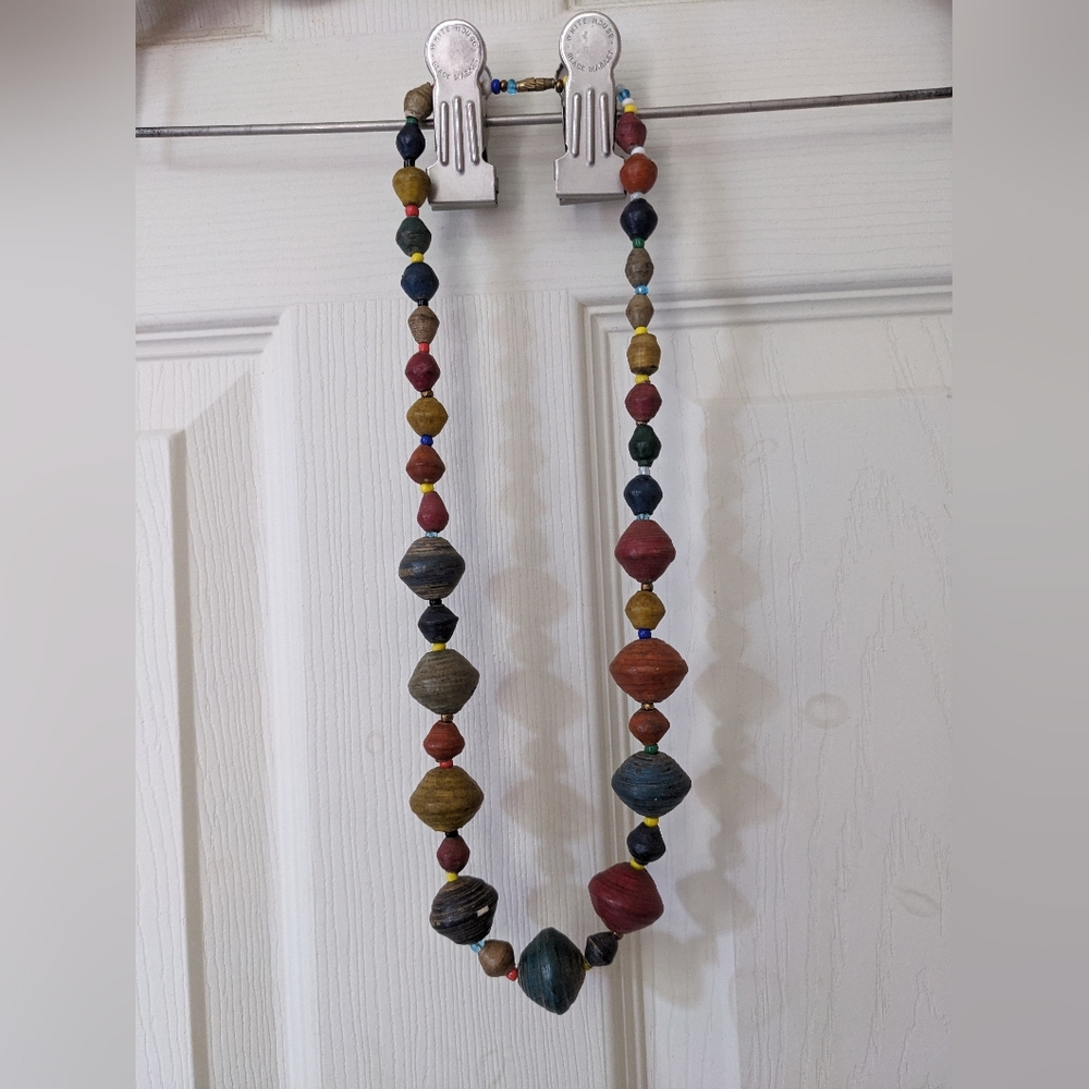 Unique colorful paper bead necklace from Africa